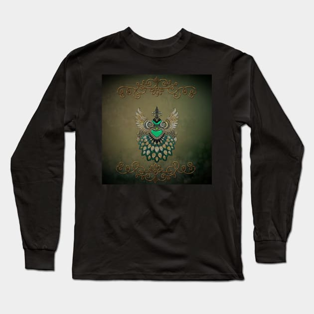 Beautiful elegant peacock in green colors Long Sleeve T-Shirt by Nicky2342